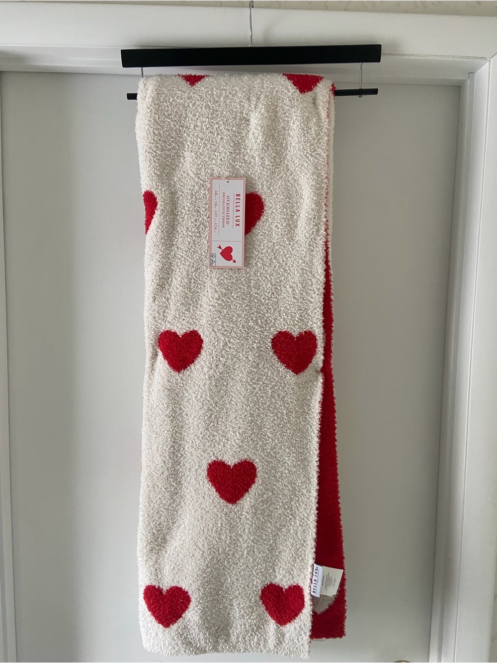 Bella Luxx Cream Throw with Red Heart Patch